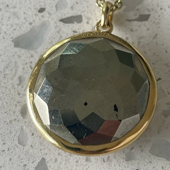 Ippolita 18k gold quartz and pyrite pendant necklace